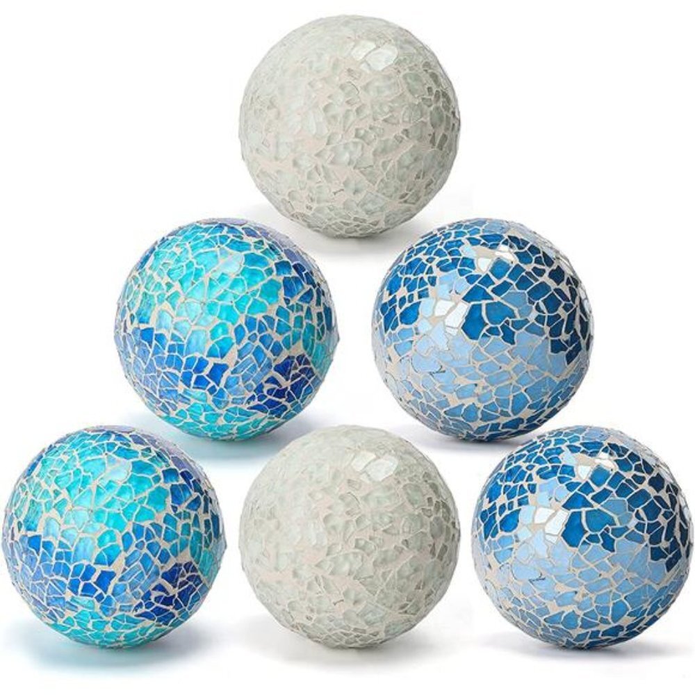 Decorative Ball Set, 6PCS 2.4 Inches Mosaic Glass Orbs Centerpiece Balls Glass - Picture 1 of 6